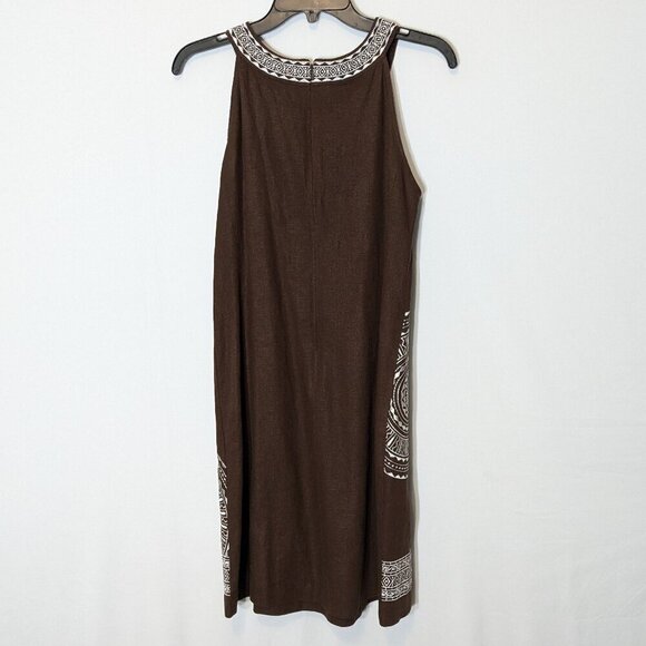 JESSICA HOWARD Brown w White Embroidery, Linen Blend Halter Dress; Size 10 - Picture 4 of 6